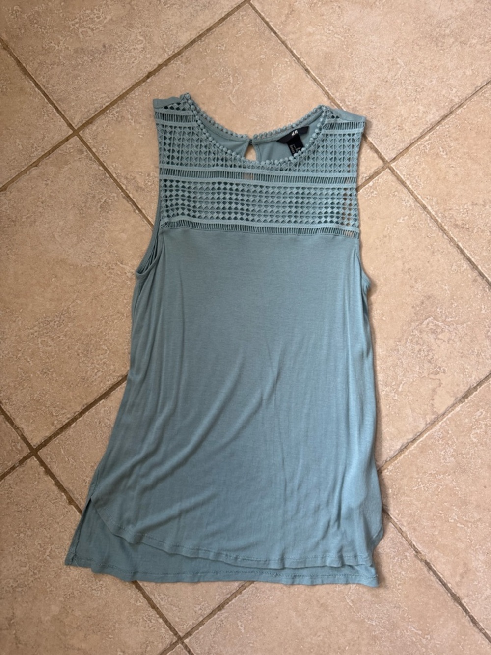 Crochet Yoke Sleeveless H&M Tank Top - Sage Green